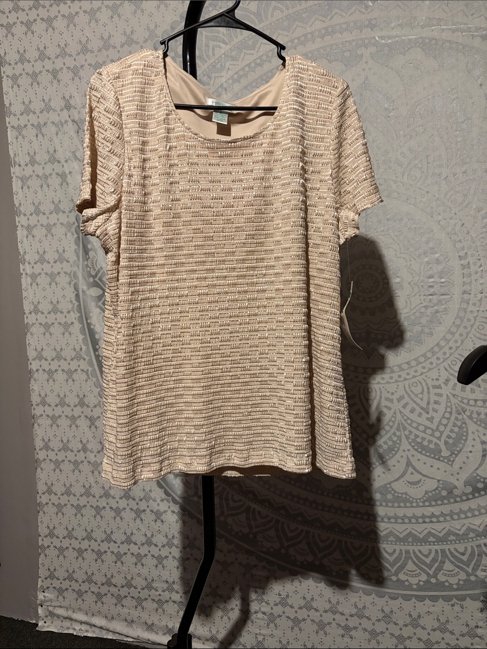 Laura Ashley Champagne Textured Short Sleeve Blouse Size L Lined
